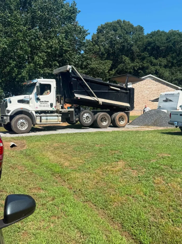 Dump truck delivering gravel to a job site